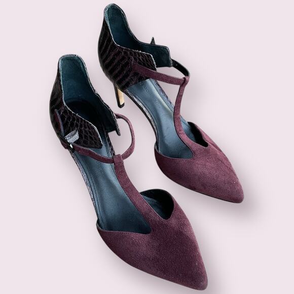 Sigerson Morrison Stiletto Vtg. Y2K Eggplant Purple Suede Ankle Tie Heels Sz 6 - Picture 6 of 11